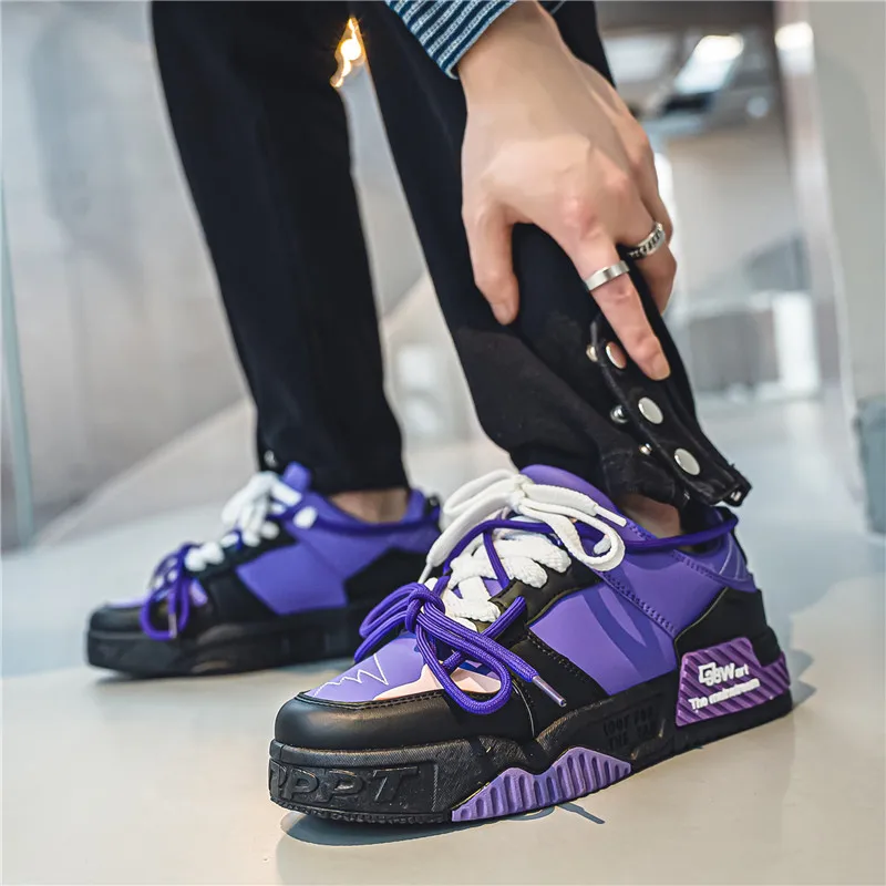 Hot sale Trend Purple Sneakers Men Skateboard Shoes 2023 Designer Lace-up Skate Sneakers For Men Platform Shoes tenis masculino