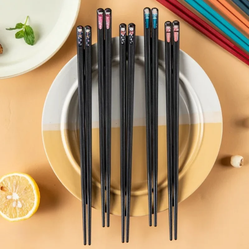 Black Alloy Chopsticks Set 10 Pairs Japanese Sushi Chopsticks Restaurant Tableware Accessories Anti-mold and Antibacterial