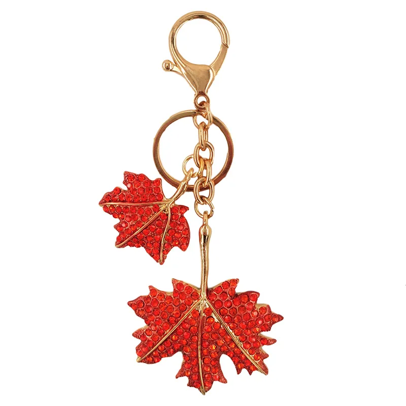 Sparkling Rhinestone Maple Leaf Keychain Decorative Metal Maple Leaf Shape Keychain Exquisite Leaf Hanging Car Keys Key Ring