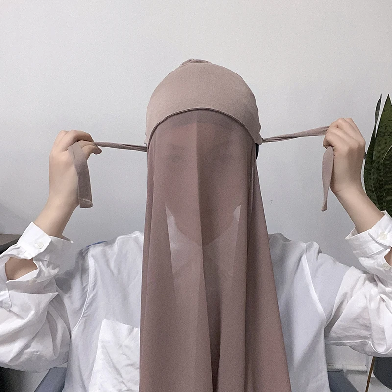 Muslim Instant Hijab Women Bonnet with Chiffon Shawl Head Scarf Cap Inner Headband Stretch Hijab Cover Headwrap Turbante