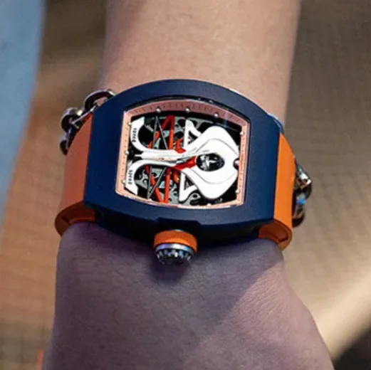 

CRONUSART мужские автоматические часы модные 50 мм Tonneau механические наручные часы светящийся скелетон космическая станция циферблат фторкаучуковый ремешок