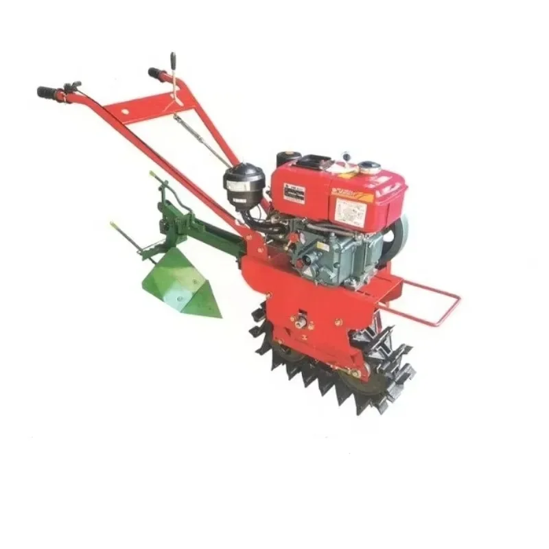 

9HP 180F water-cooled diesel single chain rail garden micro-power tiller plow + flip plow hoe machine