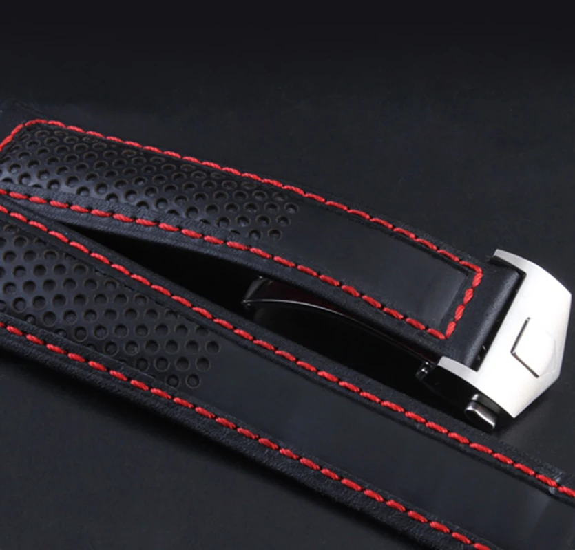 소가죽 시계 밴드, 태그 호이어 카레라 F1 모로코 피야타 티쏘 시계 스트랩, 레드 스티치, 스토말 정품 가죽 팔찌, 22mm