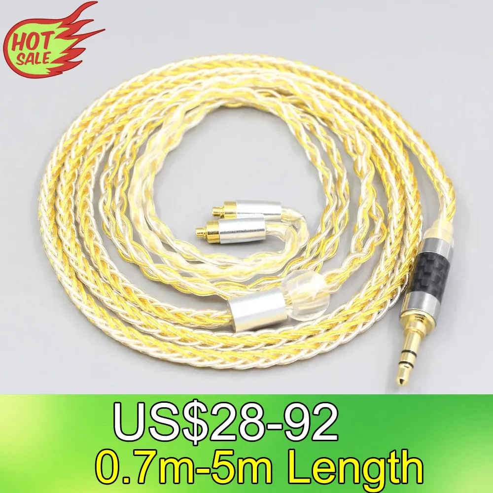 LN007312 8 Core OCC Silver Gold Plated Braided Earphone Cable For Dunu dn-2002