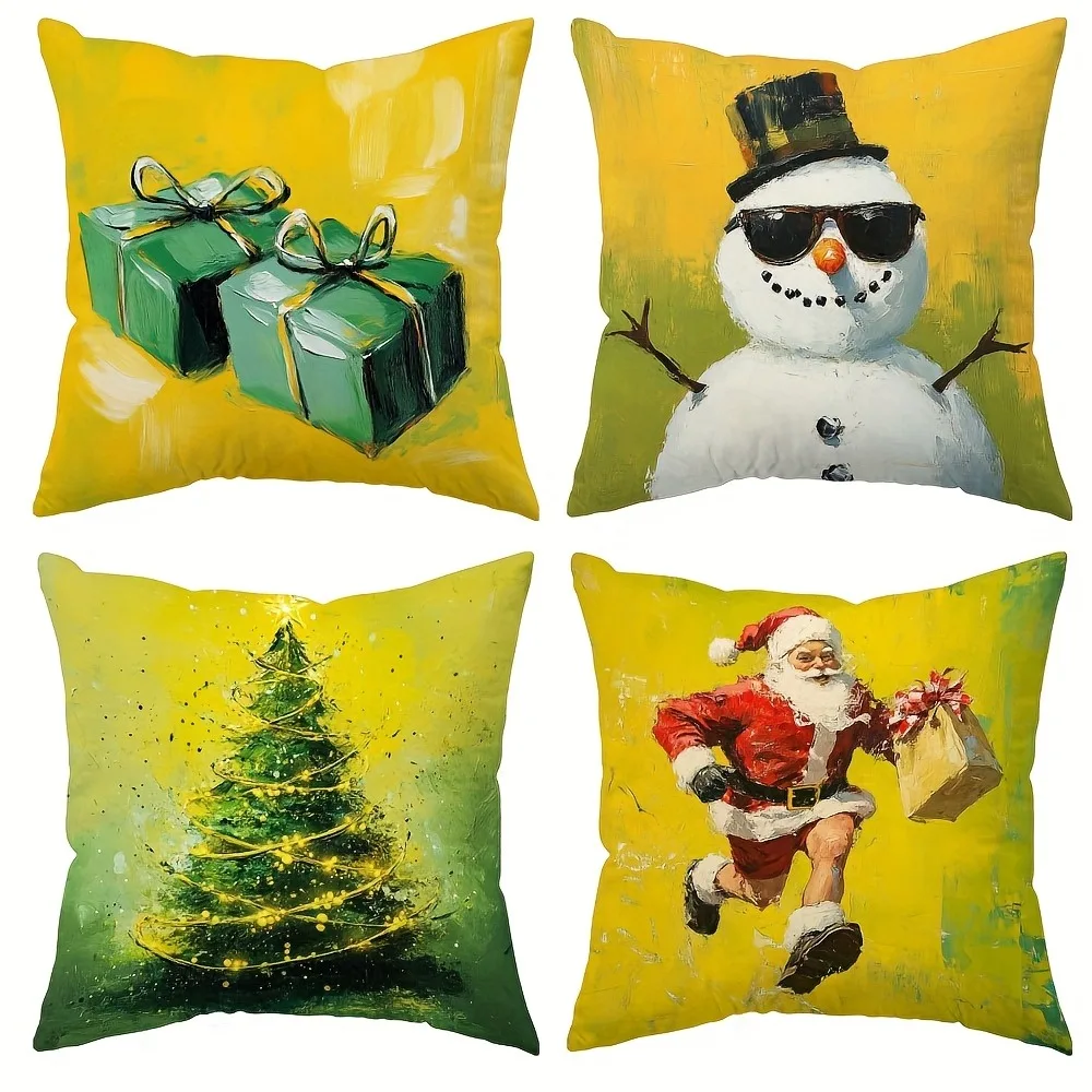 

Home Decor Festive Christmas Pillows With Gift & Snowman Pattern Cushion Cover Suitable For Sofa Bedroom Car Pillow Cover