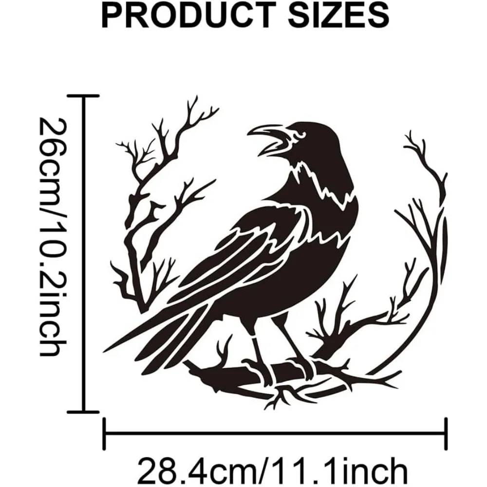 Crow Branch Divination Stencils 11.8×11.8inch Large Raven on Branch Stencils with Paint Brush Primitive Bird Drawing Template