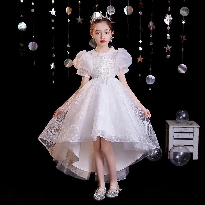 Toddler Baptism White Sequin Lace Wedding Flower Girls Dress Birthday Party Princess Dress Wedding Kids First Communion Clothes