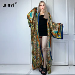 WINYI Kimono Women Bohemia print Long Sleeve Cardigan Female Blouse Loose abaya beachwear Cover Up boho dress party kaftan