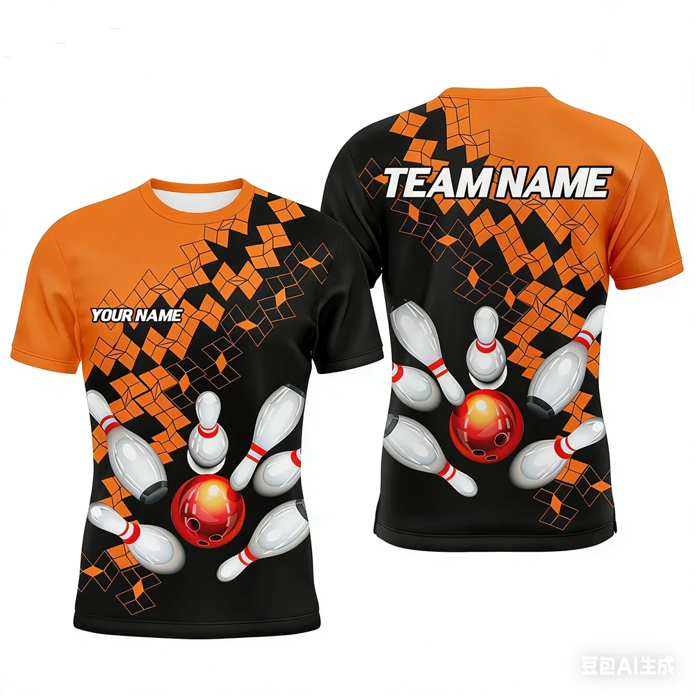 

Funny 3D Print Bowling Ball Pattern Men's T Shirt Personalization Name Bowling Team Jerseys Casual O-neck Loose Short Sleeve Top