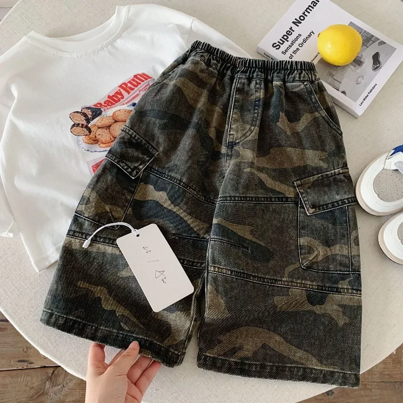 Boys' Pants 2026 Spring Autumn New Korean Version Children's Camouflage Work Boys Handsome Loose Pants Trend