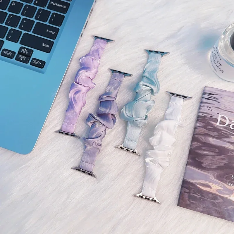 Cinturino per capelli in Chiffon per Apple Watch Serie 7 Correa 45mm 44mm 40 42 38 bracciale elastico per iWatch 9 8 Se 6 5 2 Ultra 49