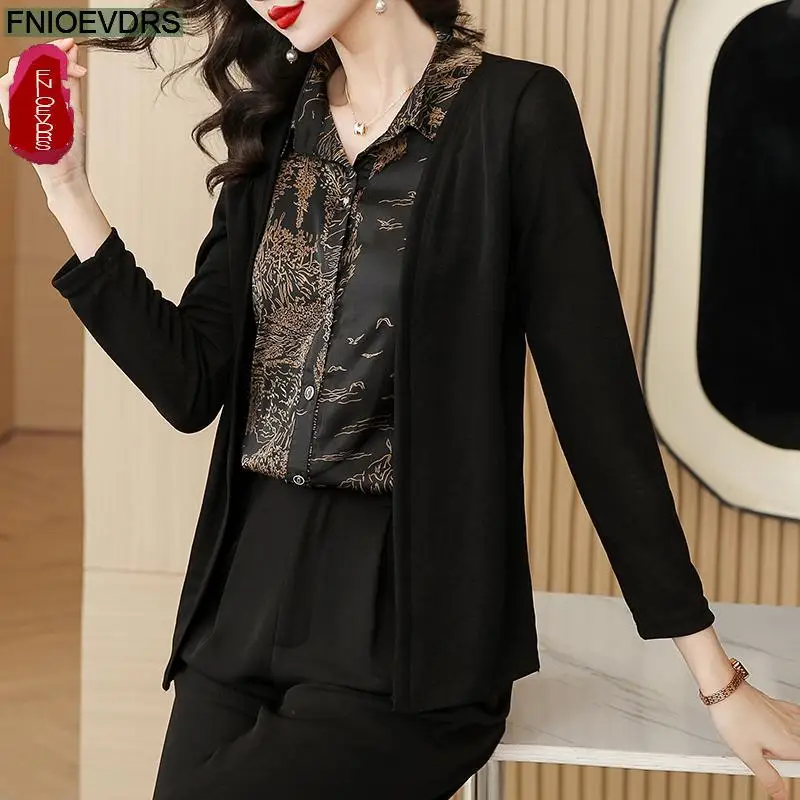 Camicie patchwork da ufficio Abbigliamento basic Nuovo 2025 Donna Manica lunga Elegante Moda Lavoro Lady Camicetta vintage retrò Top in due pezzi finti