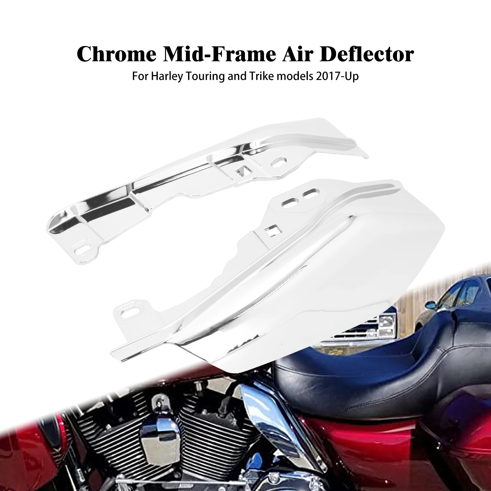 2x Motorcycle Chrome Mid-Frame Air Heat Deflectors Shield Under Seat For Harley Touring Electra Road Glide FLHR FLHX FLRT 17-Up