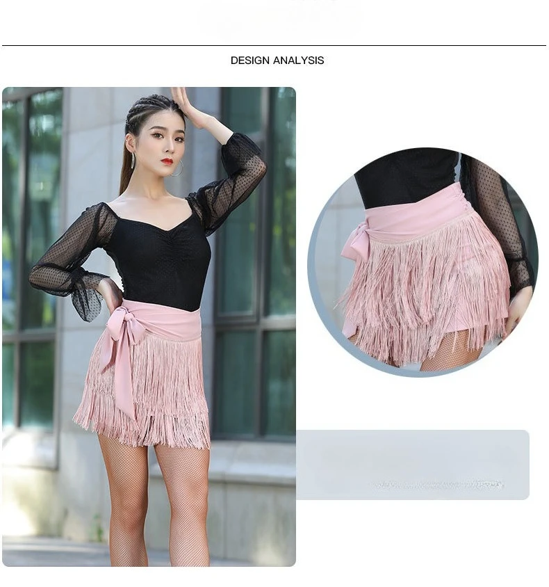

Women's Latin Dance Skirts Performance Practice Adult Suit Double Layer Fringe Skirt Short Salon Tango Chacha Dancewear