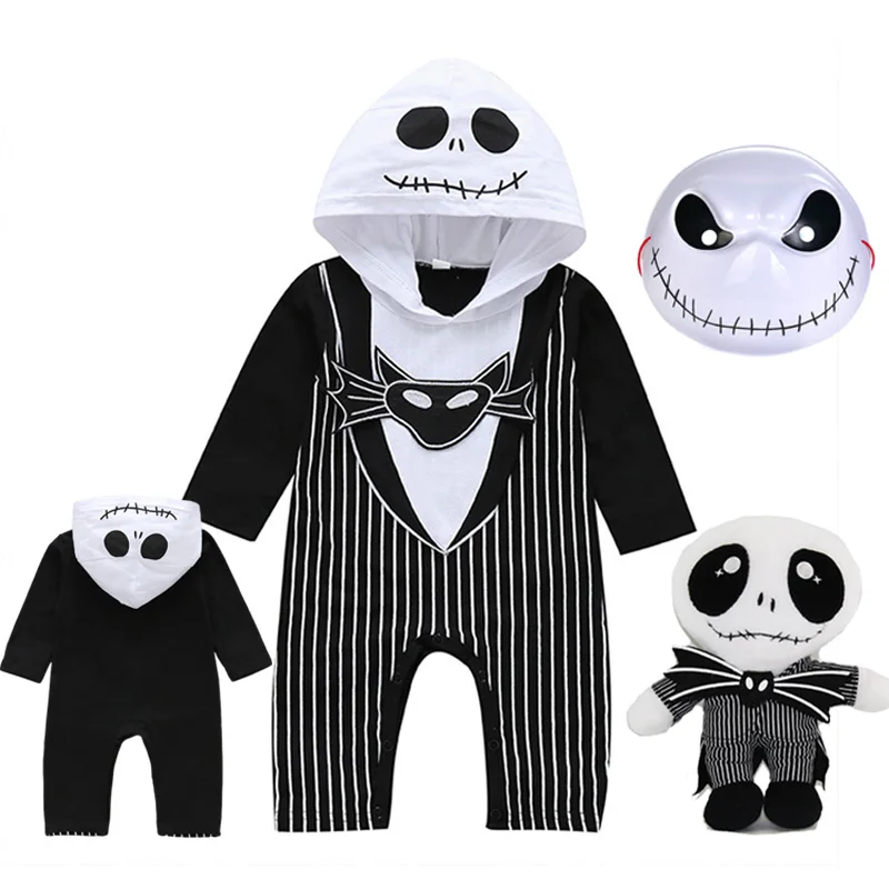 

Halloween Baby Boys Romper Clothes Newborn Infant Romper Striped Bat Pattern Hooded Jumpsuit Christmas Eve Scare Jack Costume