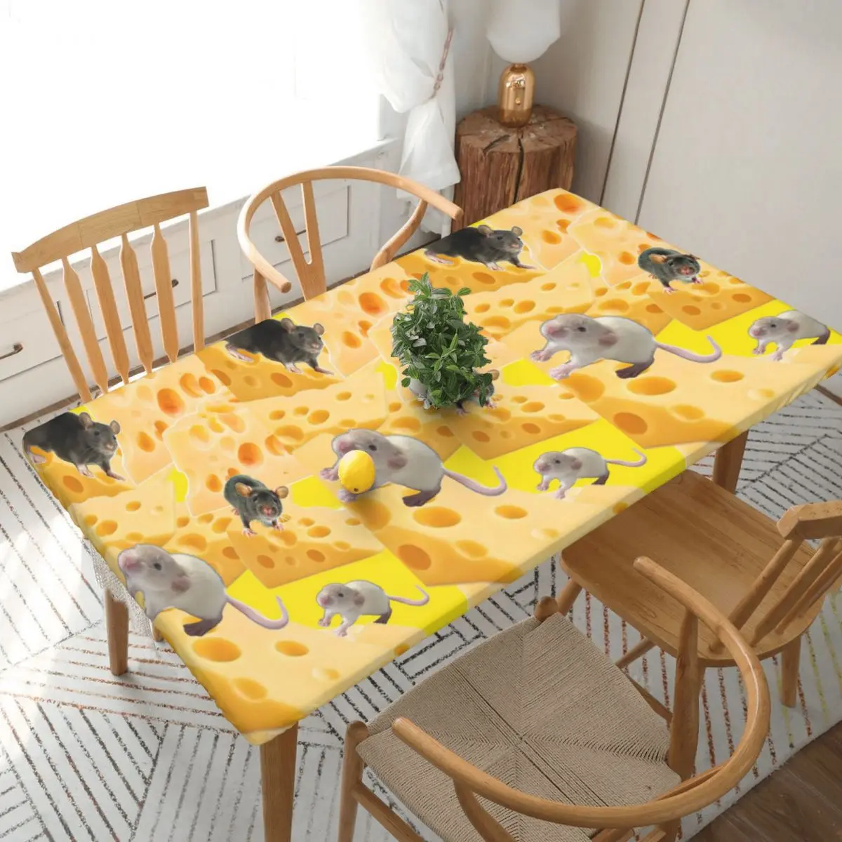 Rats Mouse Animal Cheese Customized Rectangular Tablecloth Oilproof Table Cover for Festival Party Decorations Table Cloth