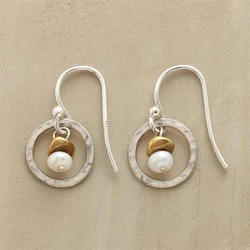 Vintage Round Geometry Imitation Pearl Earrings for Women Gold Silver Color Party Dangle Earrings Jewelry