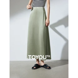 TOYOUTH Women Skirt 2024 Summer New Wrinkle Solid Color High Waist A Line Stright Long Skirt