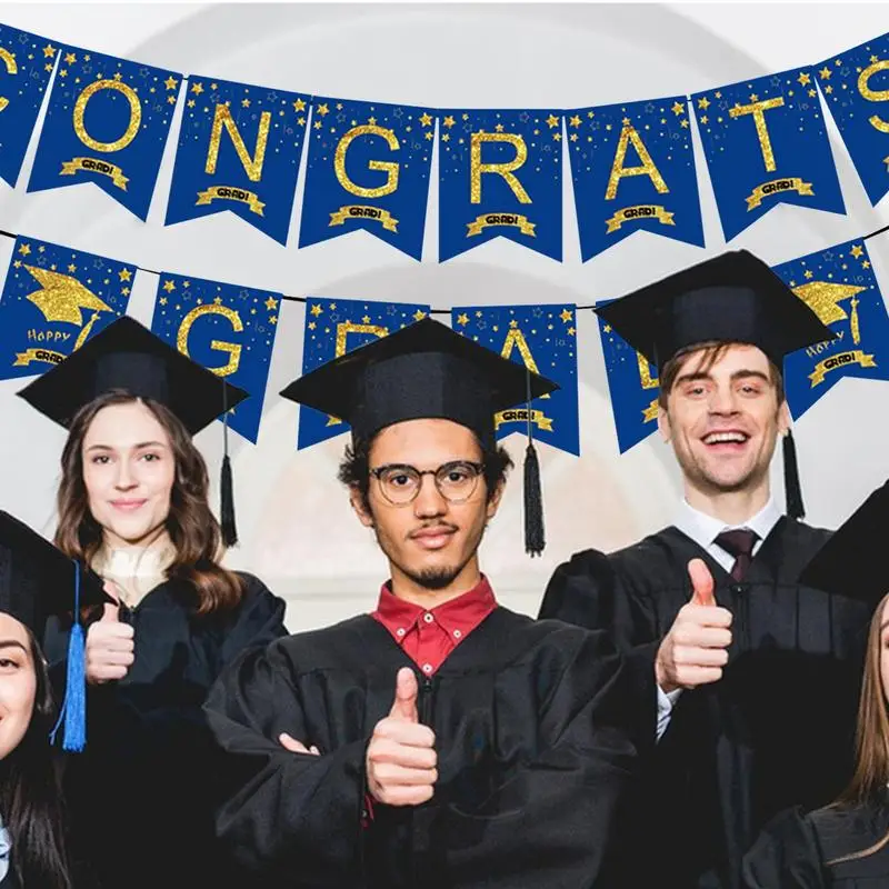 2024 nova parabéns grad banner azul parabéns grad festa banners decoração de formatura reutilizável decorativo com letras douradas