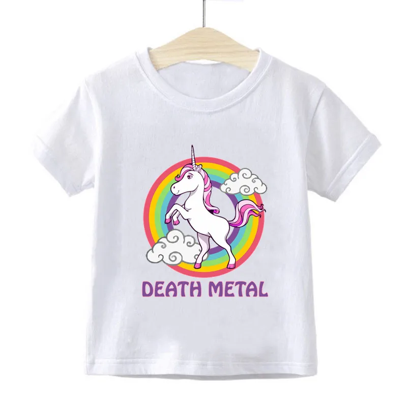 Kids Summer Girls & Boys T shirt Children Rainbow Unicorn Death Metal Cartoon Print T-shirt Casual Funny Baby Clothes