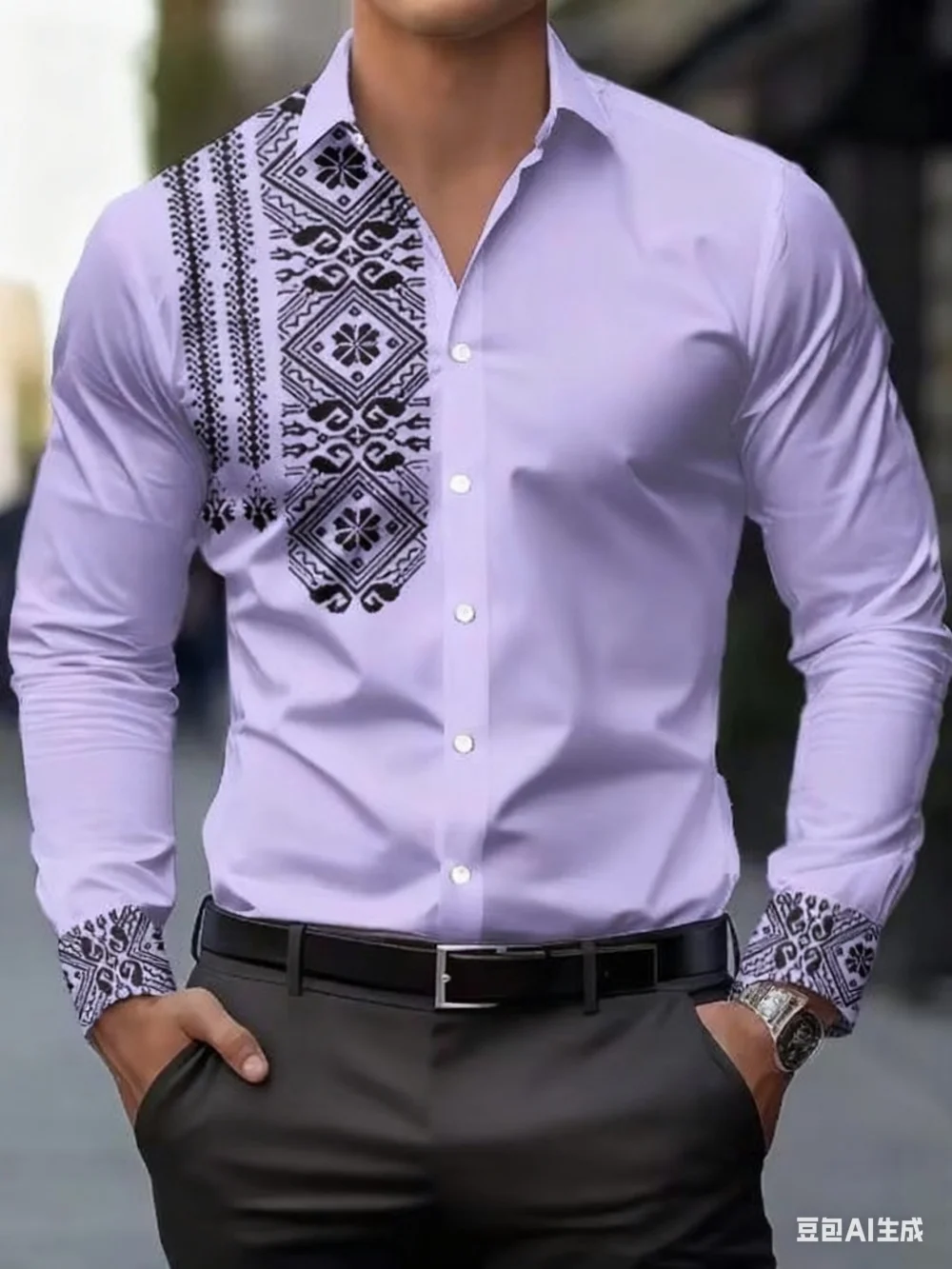 

Men's Long Sleeve Shirt Fashionable Business Casual High Street Printed Top Quality Streetwear
