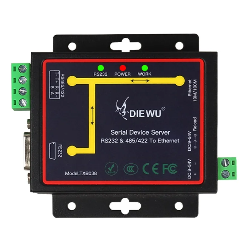 산업용 RJ45에서 RS232 RS485 422 이더넷 10/100m에서 DB9 남성 컨버터 다기능 장치 DC9-54V