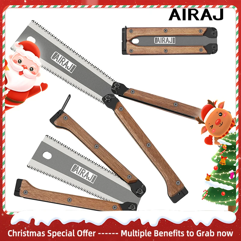 AIRAJ 12Inch Garden Folding Saw Sk5 Steel Double-Edged Camp Saw Portable Pocket Saw Woodworking Hand Saw Household Cutting Tools