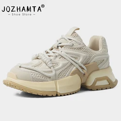 JOZHAMTA Size 35-40 Women Sneakers Real Leather Fashion Platform High Heels Spring Shoes Woman Casual Daily Lady Lace Footwear