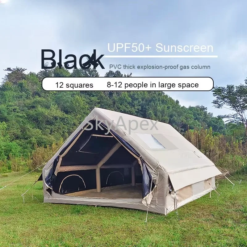 All-Season Waterproof Windproof Moisture-Proof Portable Black Glue Outdoor Camping Air Tent 6-12㎡ For Family Group Camping Trips