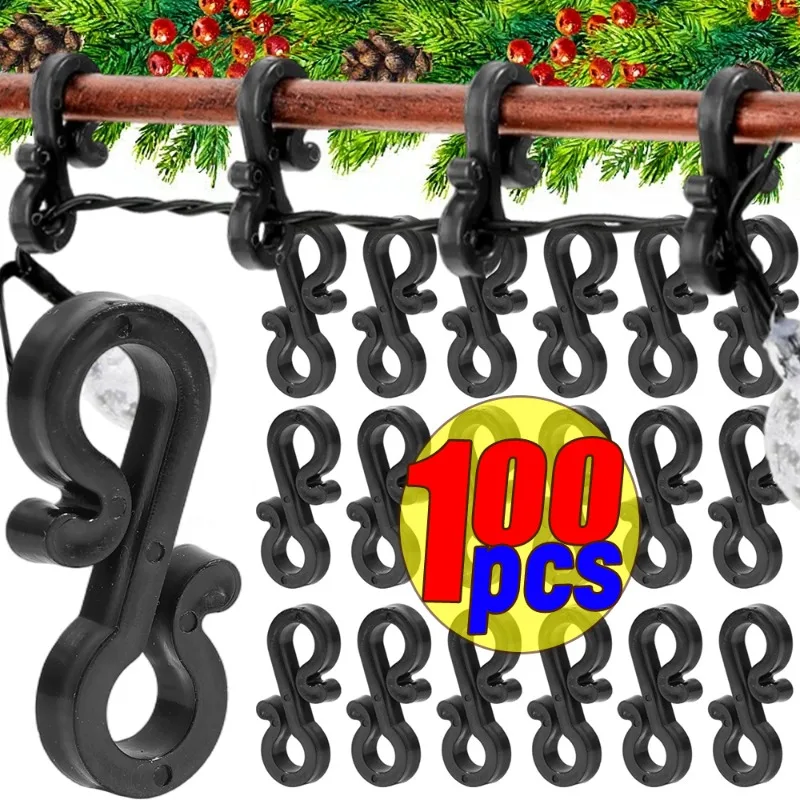 Christmas Gutter Light Clips Black Gutter Hooks Led Holder Xmas Lights Clips S-Hook Plastic Outdoor Rope Light Hanger Hooks