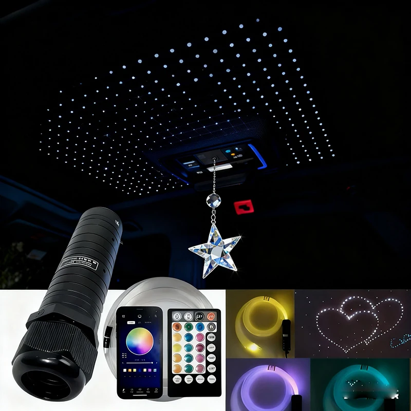 

fiber lamp DC12V 6W RGB Car Roof Star Lights LED Fiber Optic star ceiling Light kits APP Optical fiber with RF control WAPP NEW