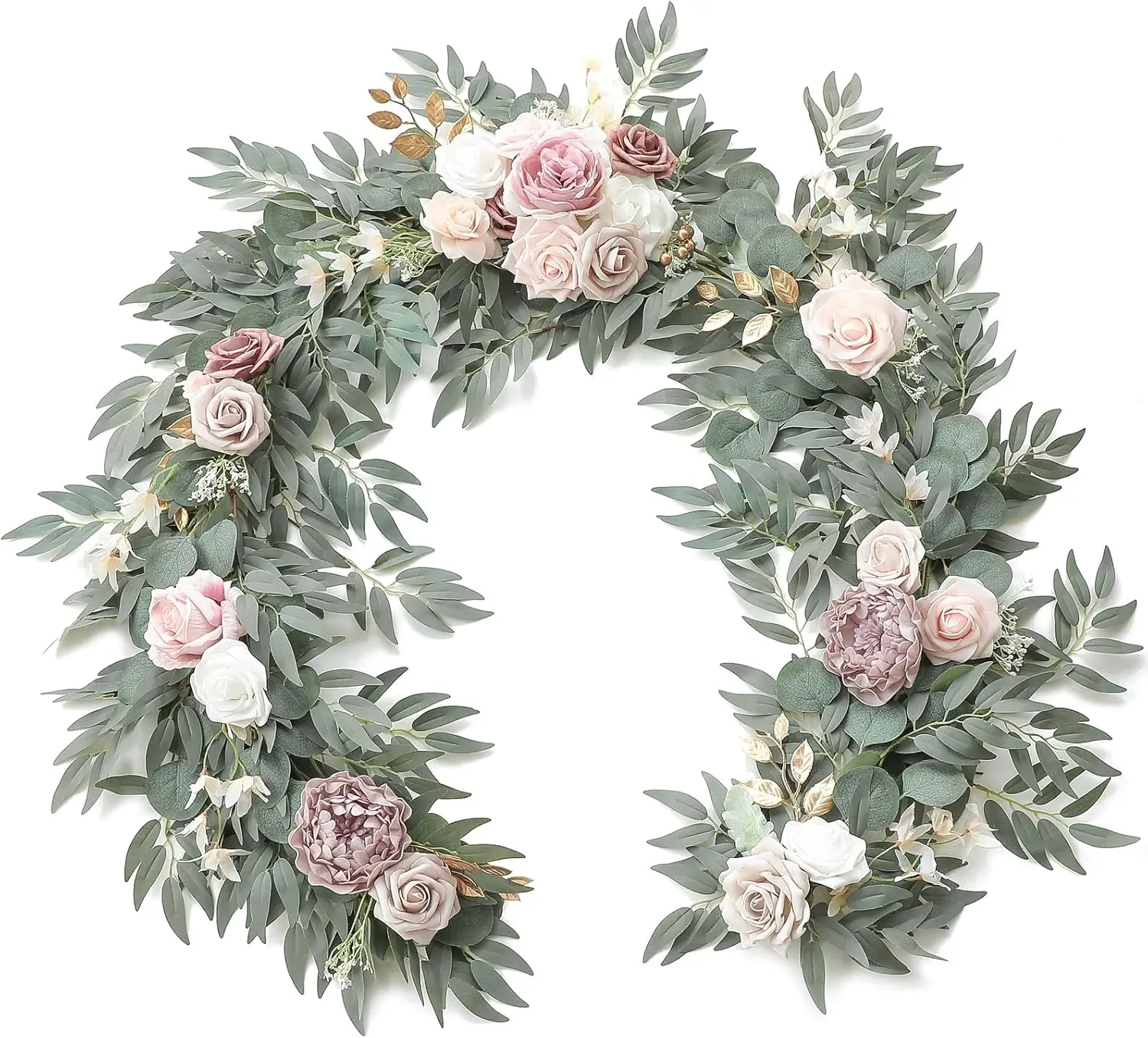 6ft Artificial Eucalyptus Garland with Flowers Fake Greenery Faux Floral Vine Garland for Table Decor Wedding Centerpieces Brida