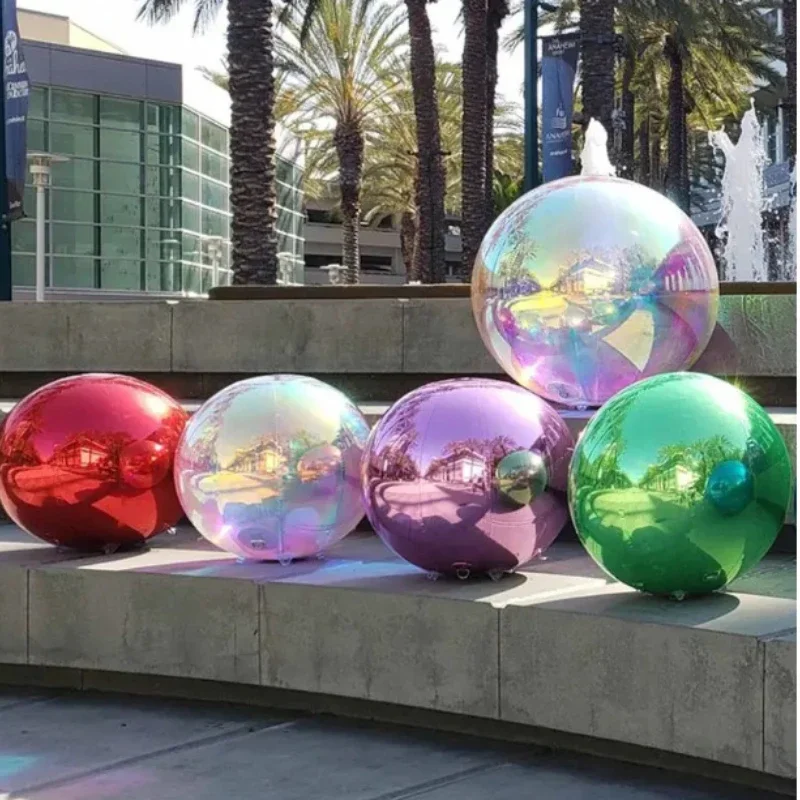 2-layer Mirror Ball Inflatable, Large PVC Rainbow Color Reflective Balloon for Stage Party Shopping Mall Christmas Decoration