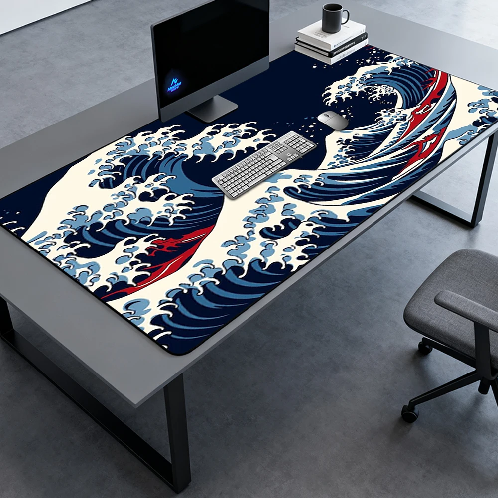 Japanese Mouse Pad Large Extended Desktop Mat Gaming Ocean Full Desk Mat 140x60 White Red Gaming Pad Mousepad Office Accessories
