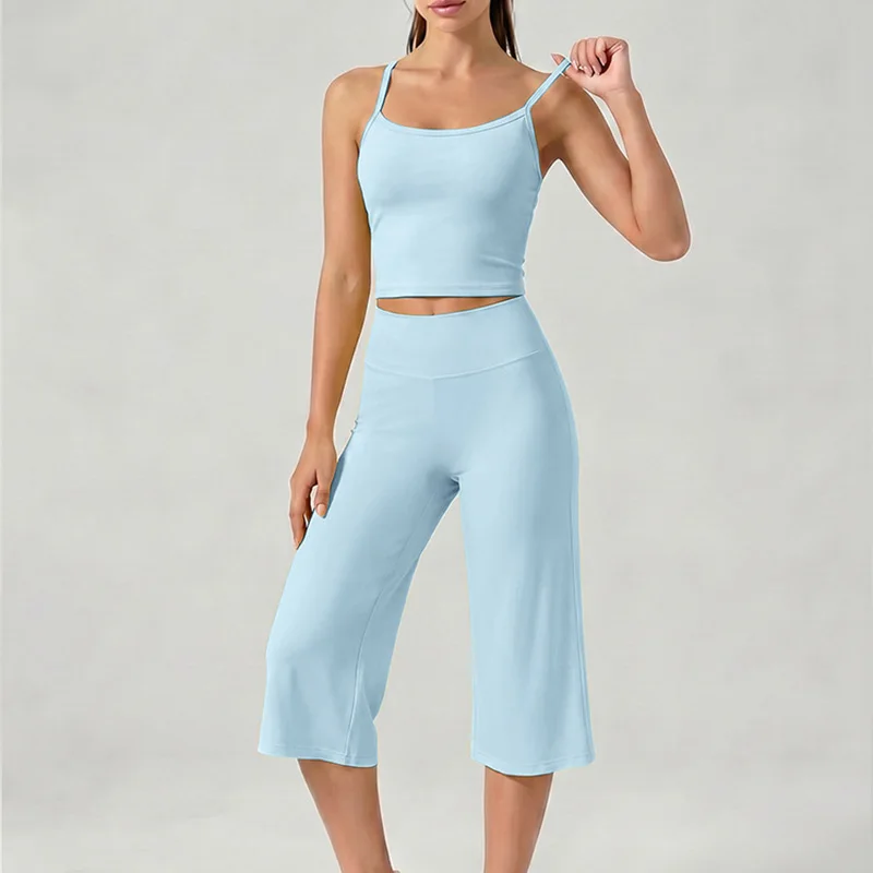 Two Piece Sports Suit Women Backless Vest Fitness Vest High Waisted Seamless Breathable High Stretch Pants Gym Exercise Set