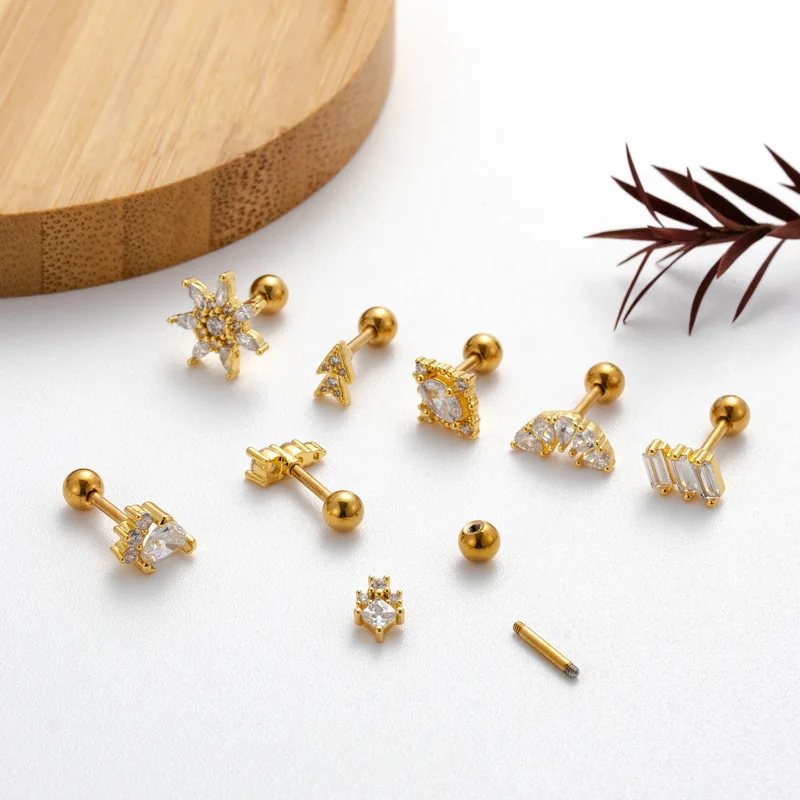 1Piece 20G Stainless Steel Zircon Cartilage Earring for Women 2023 Fashion 1.2mm Double-ended Screw Ear Studs Piercing Jewelry