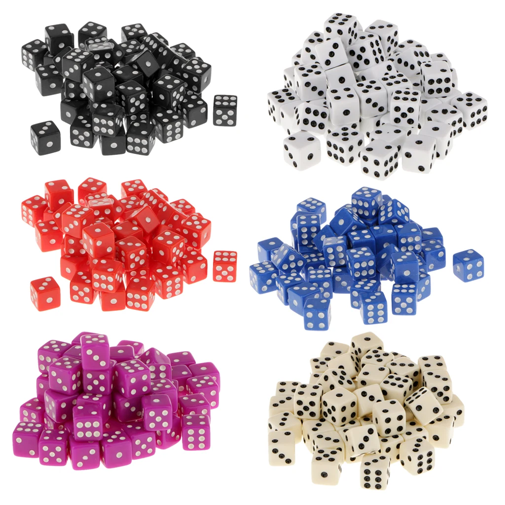 12mm 50Pcs Opaque Acrylic Six Sided Spot Dice Games Spot Dice for Table Game Party Games Dice Toys Gift 6 Colors