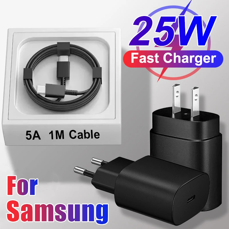 Carregador Super Rápido para Samsung Galaxy, PD 25W, S23 Ultra, S22, S21, S20, Nota 10, 20 +, A54 5G, UCB C, Carregamento Rápido