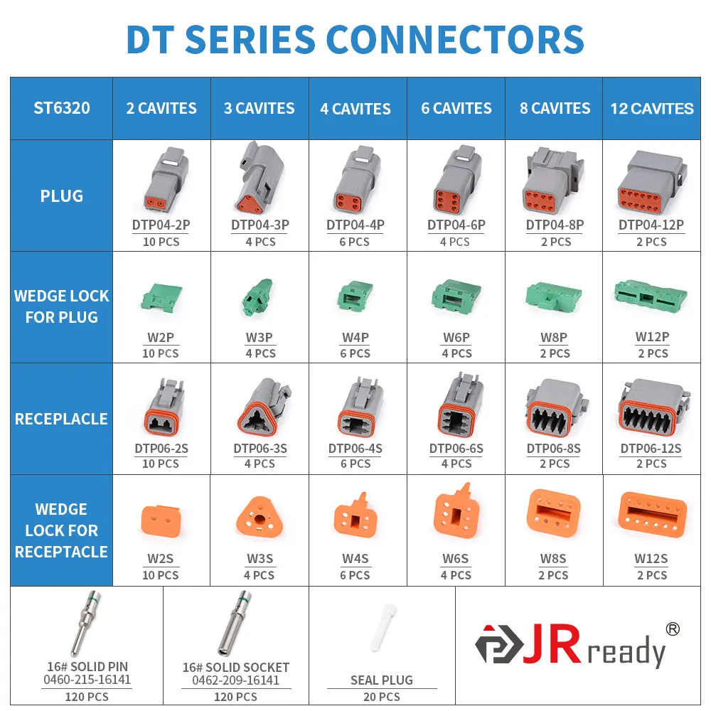 Imagem -02 - Jrready St6320 dt Conector Deutsch Kit Impermeável 12 Pinos Conector Elétrico Automotivo com 120 Pares de Contato Sólido