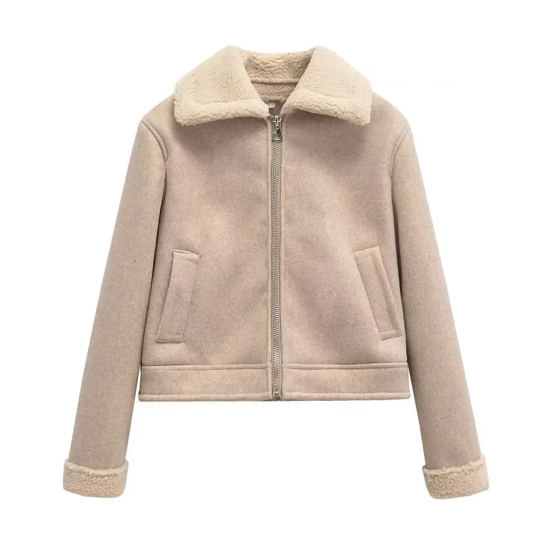 

TRAFZR Женские куртки Зимняя меховая куртка цвета хаки Элегантные и красивые женские пальто Y2k Винтажный топ Новые пальто Женское осеннее пальто