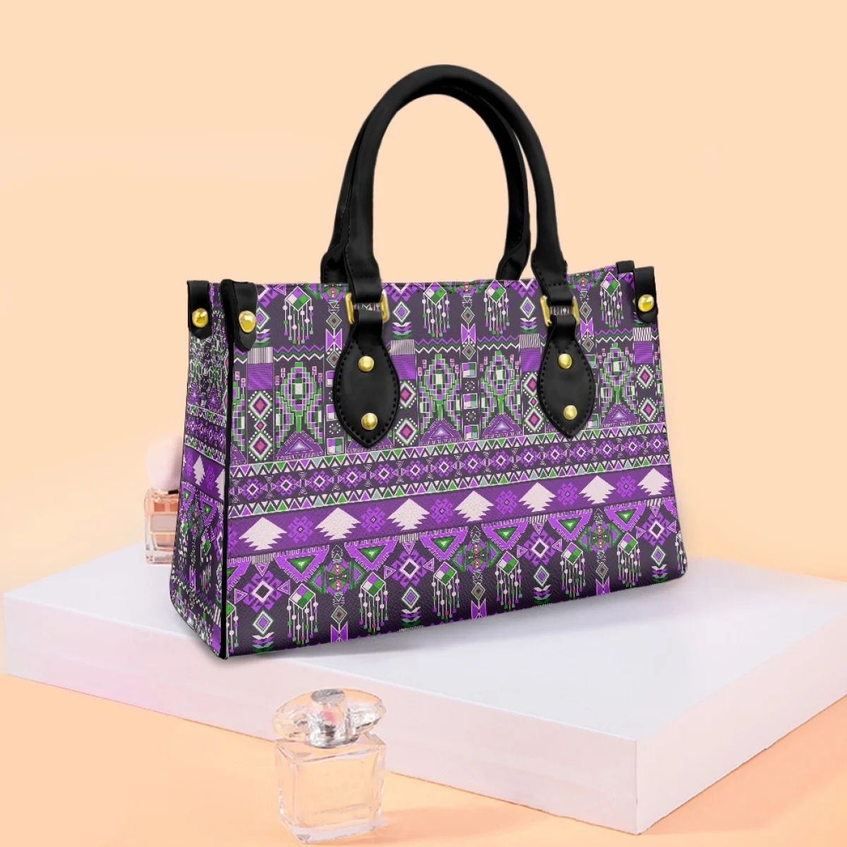 FORUDESIGNS Aztec American Pattern Handbags Ladies Elegant Noble Tote Bags Vintage Ethnic Tribal Style Shopping Bag Make-Up