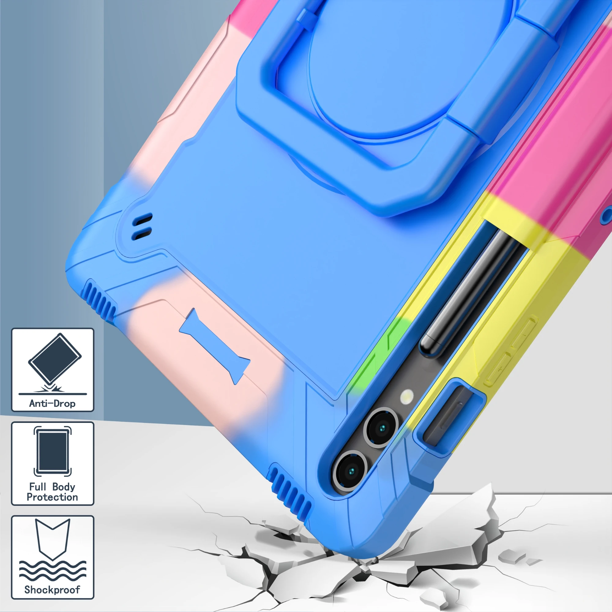 Case For Galaxy Tab S10+/S9FE+/S9 PLUS 12.4inch Shockproof Cover Pen Holder/Rotating Grip/Stable Kickstand/Shoulder Strap