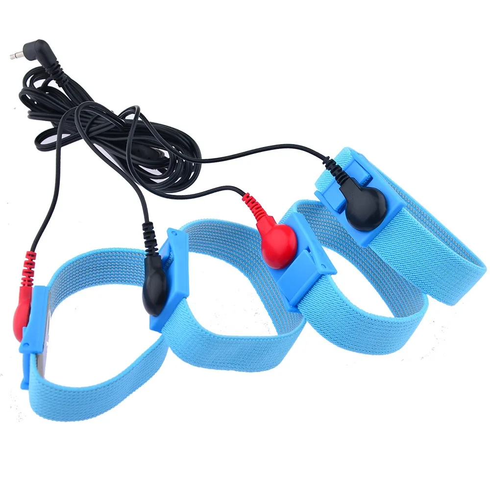 

Conductive Adjustable Estim Wrist Strap Components 4pcs Blue Stim Loops with DC3.5 Snap Wires