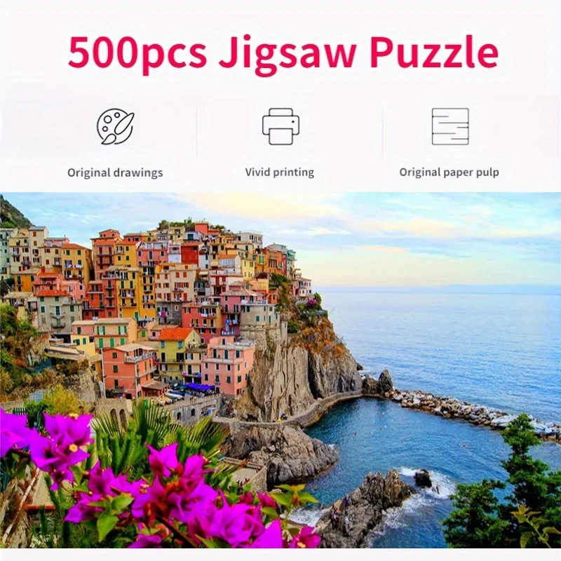 

500 Pieces Jigsaw Puzzle for Adults Painting Cinque Terre Paper Puzzles Home Decor Wall Display Festival Gift Toys