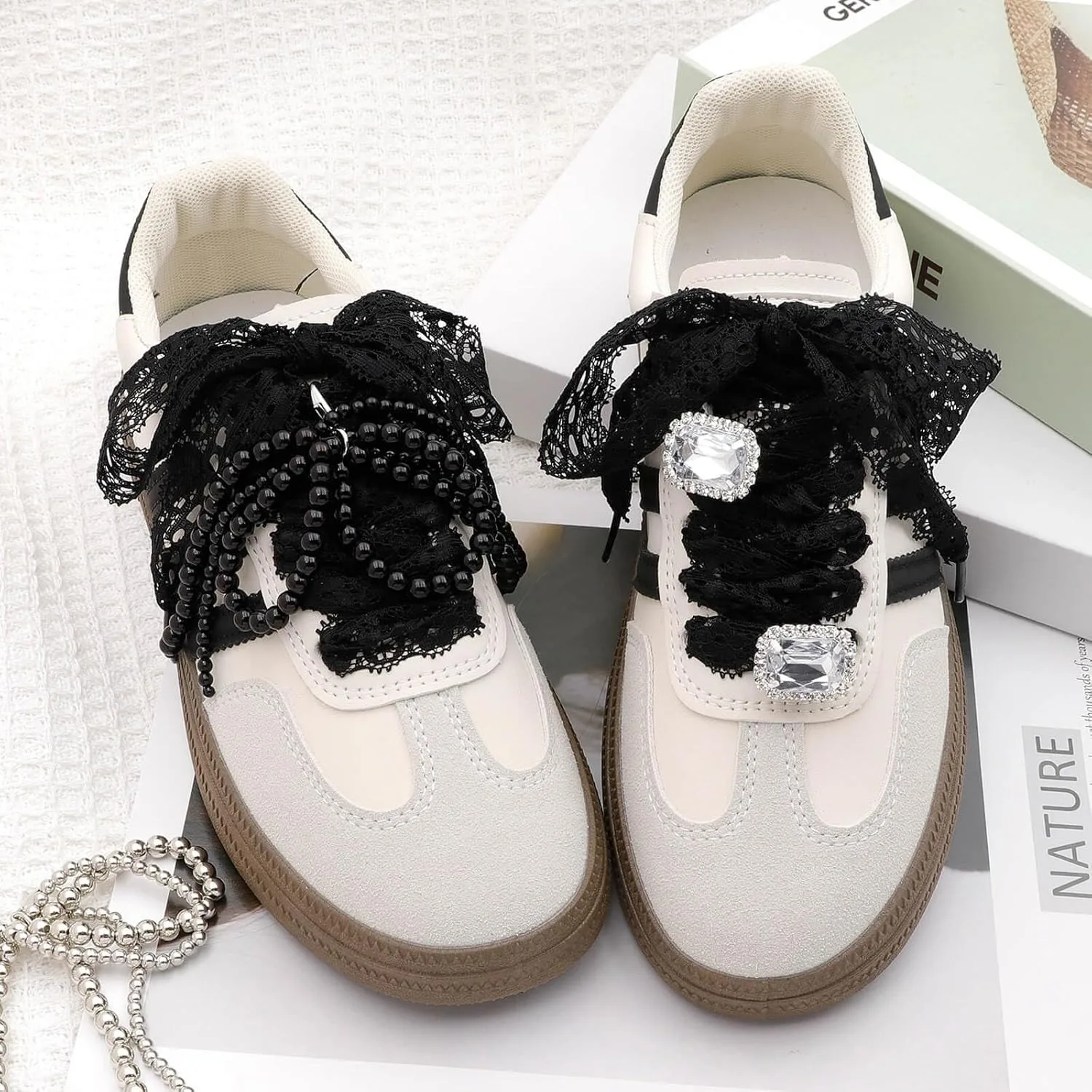 1 Paar Seiden-Spitzen-Schnürsenkel für Mädchen, bunte flache Schnürsenkel, weiß, schwarz, lässige Seil-Schnürsenkel für Schuhe, Zubehör, Breite 3 cm – Detail 18