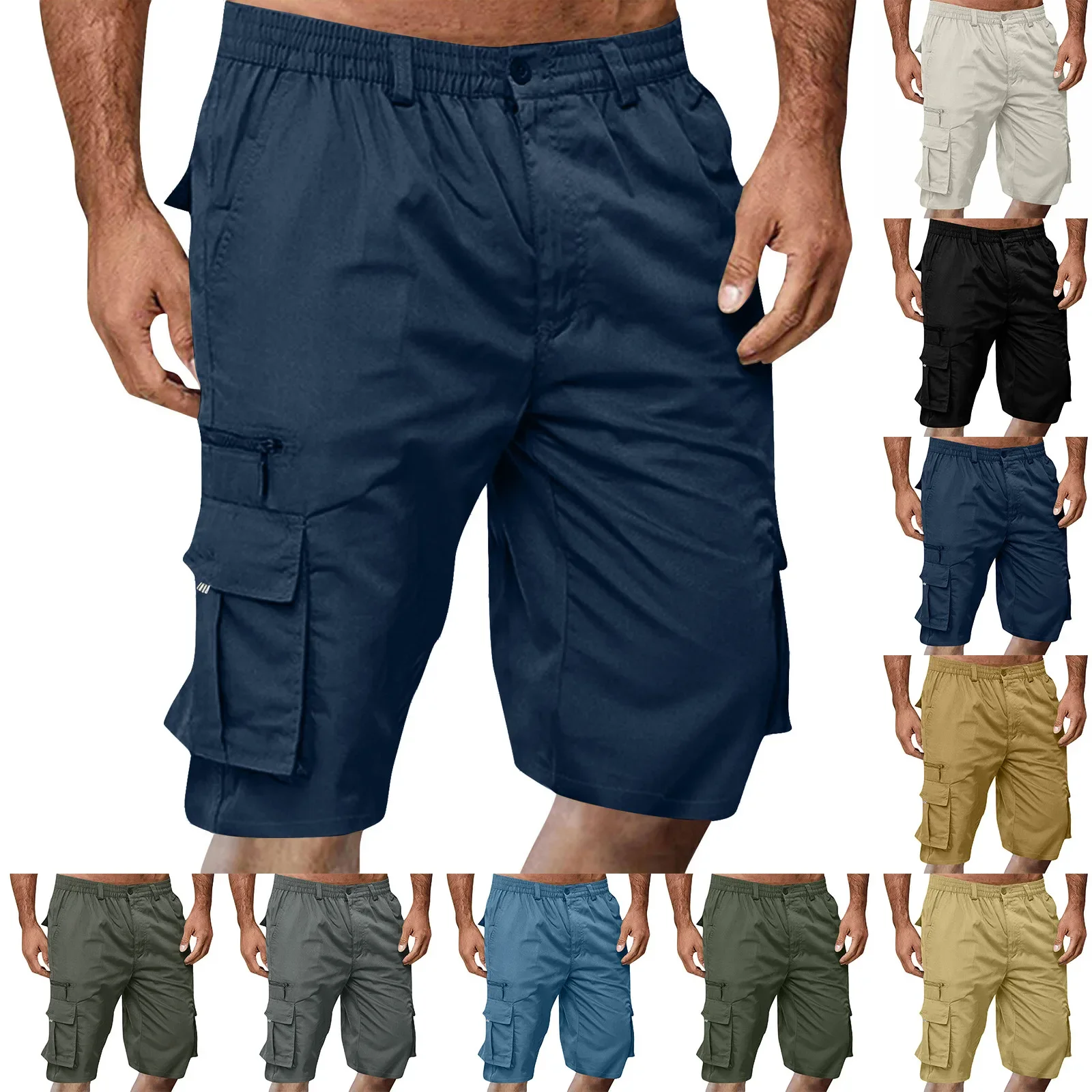 

New Men's Cargo Shorts Casual Multi-pocket Solid Color Shorts Summer Outdoor Sports Short Pants Loose Soft Short Daily Wear