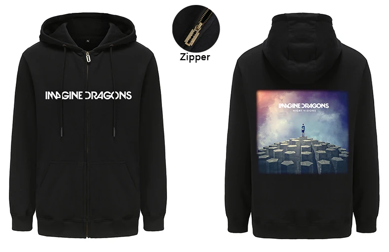 Vintage Zipper Hoodies Imagine Dragons Rock Band Hoodie Sweatshirts  Outerwear Heavy Metal Coat Hooded Streetwear Hoody Tops