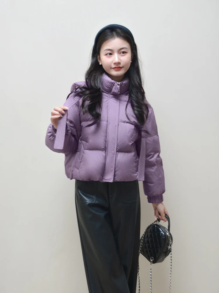 

Женская зимняя теплая куртка-пуховик Muan Purple с отстегивающимся капюшоном, воротником-стойкой, длинными рукавами и молнией, для повседневной носки