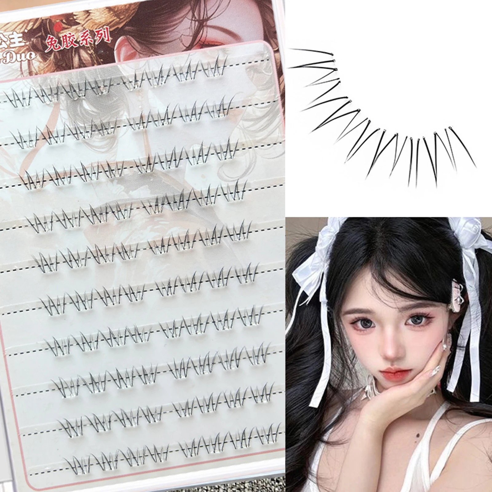 korean style False Lashes Flower Fairy Transparent Stem Bottom Eyelashes Under eyelashes for Girls Women Natural Eye Makeups