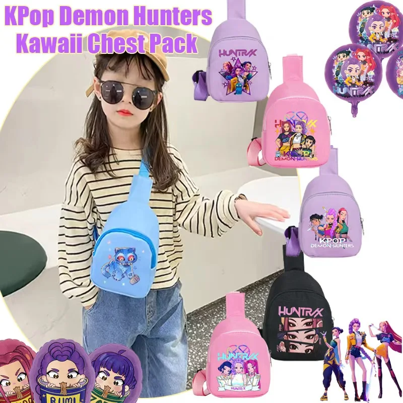 حقيبة صدر K-pop Demon Hunters Kawaii - حقيبة كتف كرتونية أنيمي، حقيبة كروس محمولة لهدايا الأولاد والبنات والطلاب